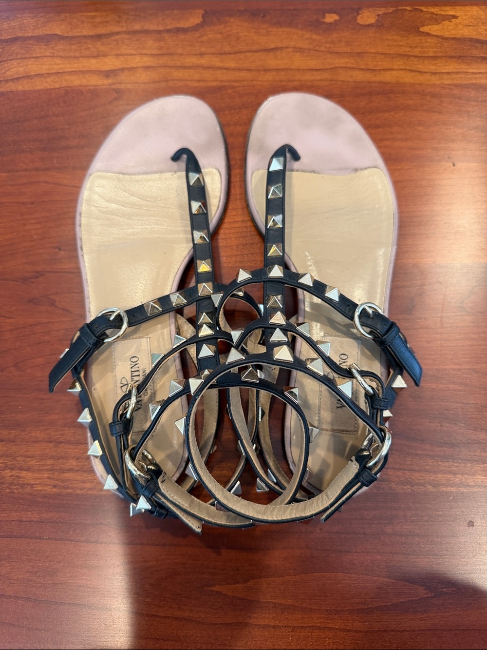 Valentino Black Pyramid-Stud Leather Gladiator Sandals 36.5